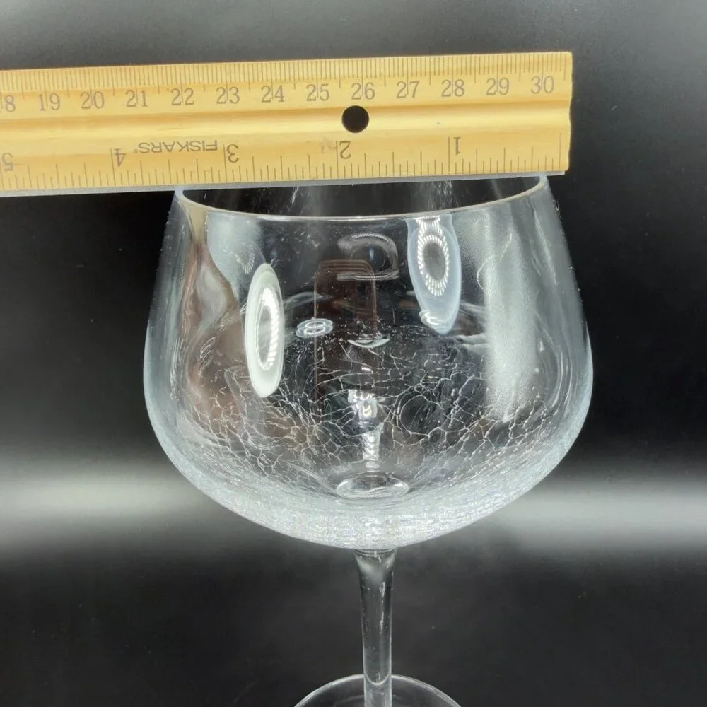 Pier 1 Reflections Balloon Clear Crackled‎ Glass Single Cup Stem Barware Glass